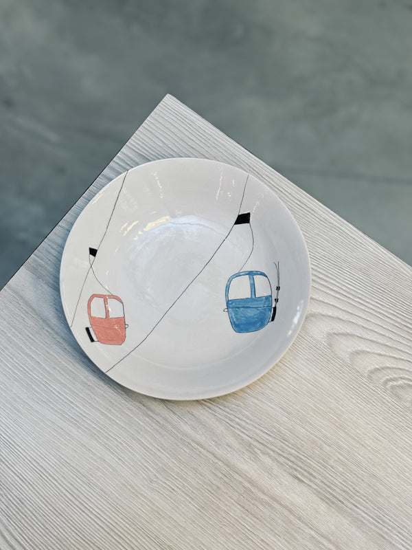 Assiette creuse Ski Lift double Bleu et Rouge-ASSIETTE CREUSE-Three Seven Paris- Ceramic Plates, Platters, Bowls, Coffee Cups. Animal Designs, Zebra, Flamingo, Elephant. Graphic Designs and more.