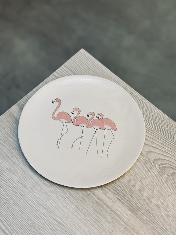 Assiette principale Flamingo Group-ASSIETTE PRINCIPALE-Three Seven Paris- Ceramic Plates, Platters, Bowls, Coffee Cups. Animal Designs, Zebra, Flamingo, Elephant. Graphic Designs and more.