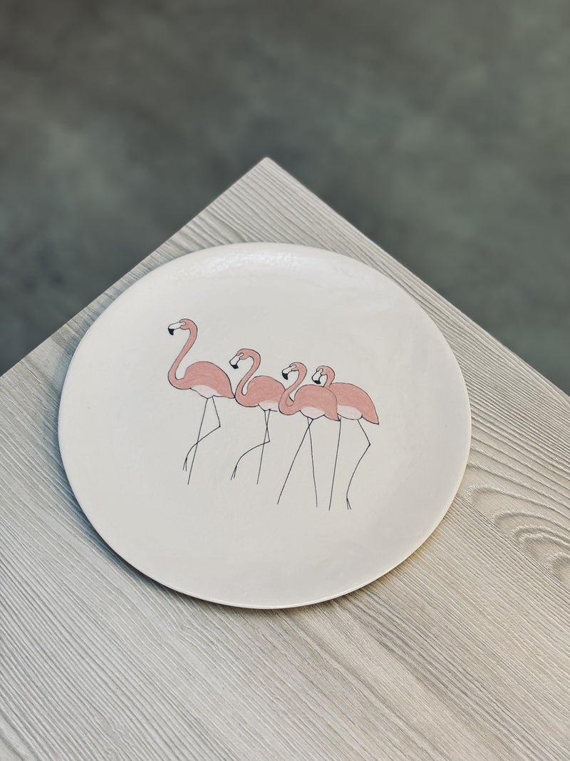 Assiette principale Flamingo Group-ASSIETTE PRINCIPALE-Three Seven Paris- Ceramic Plates, Platters, Bowls, Coffee Cups. Animal Designs, Zebra, Flamingo, Elephant. Graphic Designs and more.