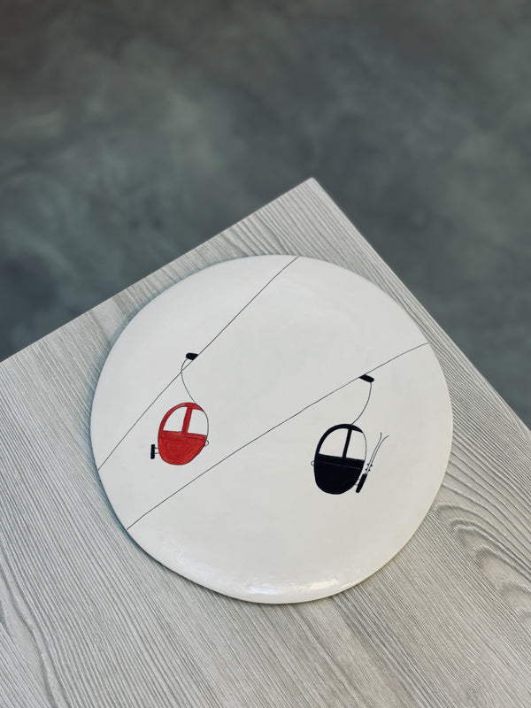 Assiette Presentation Ski Lift double Noir et Rouge-ASSIETTE PRINCIPALE-Three Seven Paris- Ceramic Plates, Platters, Bowls, Coffee Cups. Animal Designs, Zebra, Flamingo, Elephant. Graphic Designs and more.