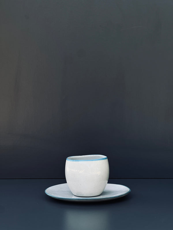 Tasse à espresso Béton Liseré bleu-TASSE A ESPRESSO-Three Seven Paris- Ceramic Plates, Platters, Bowls, Coffee Cups. Animal Designs, Zebra, Flamingo, Elephant. Graphic Designs and more.