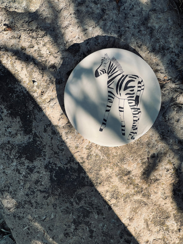Assiette à tapas Zebra Back-ASSIETTE À TAPAS-Three Seven Paris- Ceramic Plates, Platters, Bowls, Coffee Cups. Animal Designs, Zebra, Flamingo, Elephant. Graphic Designs and more.
