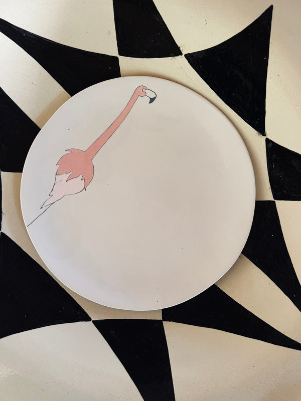 Assiette à dessert Flamingo Back-ASSIETTE À DESSERT-Three Seven Paris- Ceramic Plates, Platters, Bowls, Coffee Cups. Animal Designs, Zebra, Flamingo, Elephant. Graphic Designs and more.