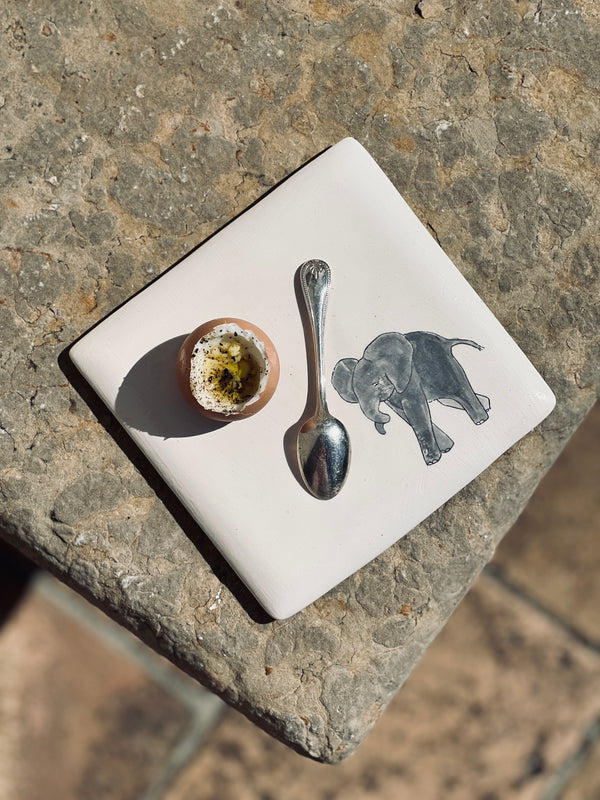 Mouillette Simple Elephant front-COQUETIER SIMPLE-Three Seven Paris- Ceramic Plates, Platters, Bowls, Coffee Cups. Animal Designs, Zebra, Flamingo, Elephant. Graphic Designs and more.