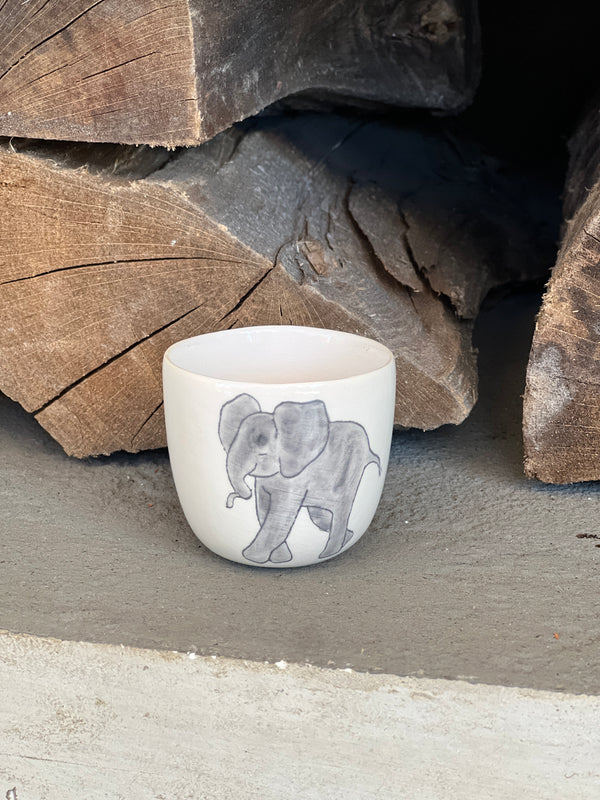Tasse à ristretto Elephant Front-TASSE À RISTRETTO-Three Seven Paris- Ceramic Plates, Platters, Bowls, Coffee Cups. Animal Designs, Zebra, Flamingo, Elephant. Graphic Designs and more.