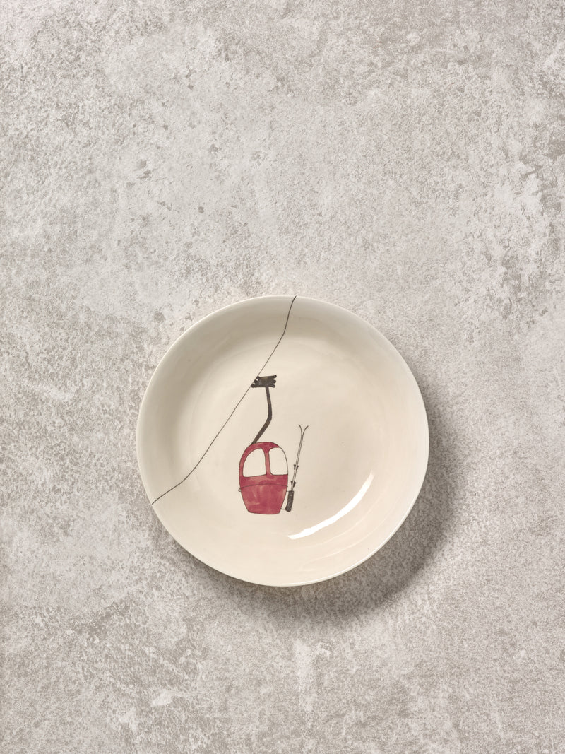 Assiette creuse Ski Lift Simple Rouge-ASSIETTE CREUSE-Three Seven Paris- Ceramic Plates, Platters, Bowls, Coffee Cups. Animal Designs, Zebra, Flamingo, Elephant. Graphic Designs and more.