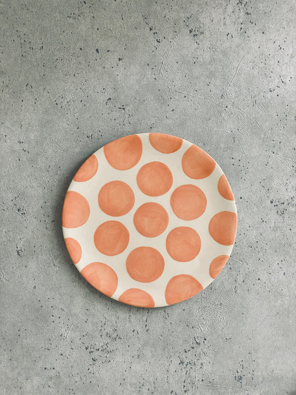 Assiette Principale Pucks Orange-ASSIETTE PRINCIPALE-Three Seven Paris- Ceramic Plates, Platters, Bowls, Coffee Cups. Animal Designs, Zebra, Flamingo, Elephant. Graphic Designs and more.