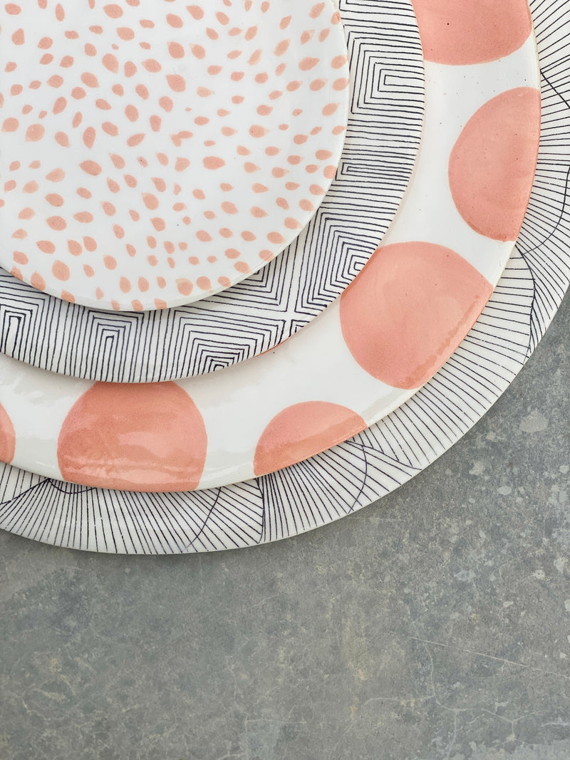 Assiette Principale Pucks Orange-ASSIETTE PRINCIPALE-Three Seven Paris- Ceramic Plates, Platters, Bowls, Coffee Cups. Animal Designs, Zebra, Flamingo, Elephant. Graphic Designs and more.