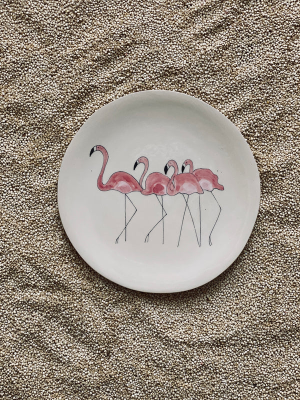 Assiette à dessert Flamingo group-ASSIETTE À DESSERT-Three Seven Paris- Ceramic Plates, Platters, Bowls, Coffee Cups. Animal Designs, Zebra, Flamingo, Elephant. Graphic Designs and more.