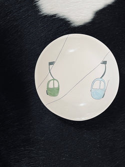 Assiette creuse Ski Lift Double Vert et Bleu-ASSIETTE CREUSE-Three Seven Paris- Ceramic Plates, Platters, Bowls, Coffee Cups. Animal Designs, Zebra, Flamingo, Elephant. Graphic Designs and more.